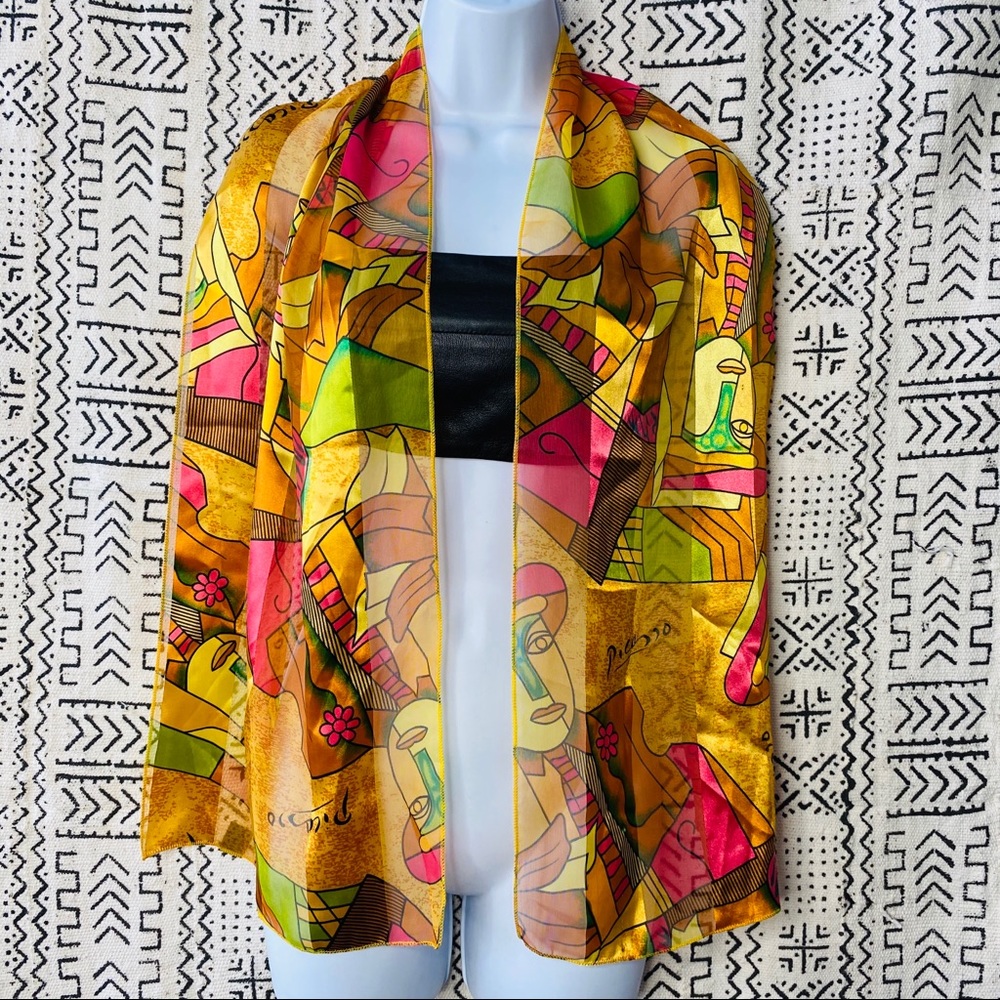 Vintage Picasso Abstract Satin Rectangle Scarf